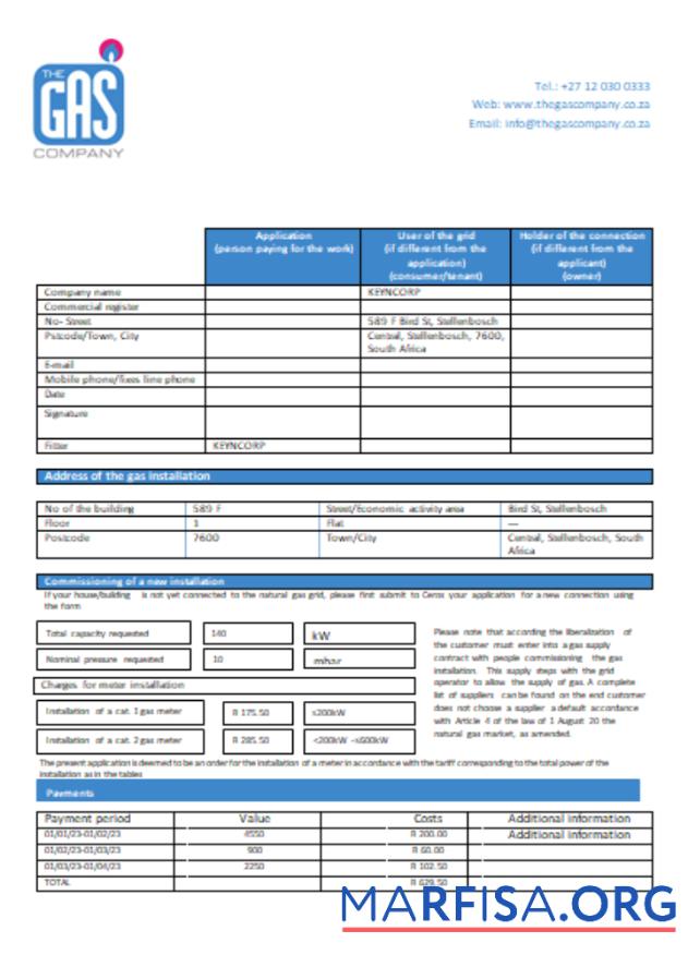 Downloadable South Africa The GAS Company gas bill, SCR template